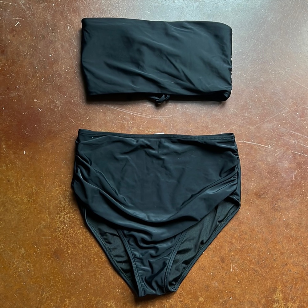 SHEIN Black Bikini Bandai Top and High Waist Bottom
